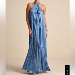 Lulus Dusty blue pleated halter maxi dress